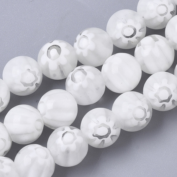 

PandaHall Handmade Millefiori Lampwork Beads Strands, Round, White, 8mm, Hole: 1.2mm, about 48pcs/strand, 14.17 inch(36cm) Millefiori...