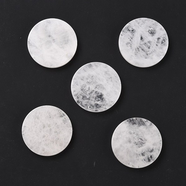 

PandaHall Natural Quartz Crystal Cup Mats, Flat Round, 50x7.5mm Quartz Crystal