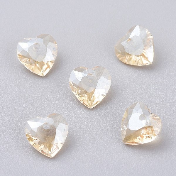 

PandaHall Glass Rhinestone Pendants, Faceted, Heart, Golden Shadow, 8x8x4mm, Hole: 1mm Rhinestone Heart Gold