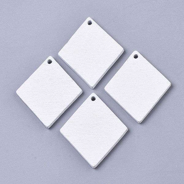 

PandaHall Spray Painted Wood Pendants, Laser Cut Wood Shapes, Rhombus, White, 35x30x2.5mm, Hole: 2mm Wood Rhombus White