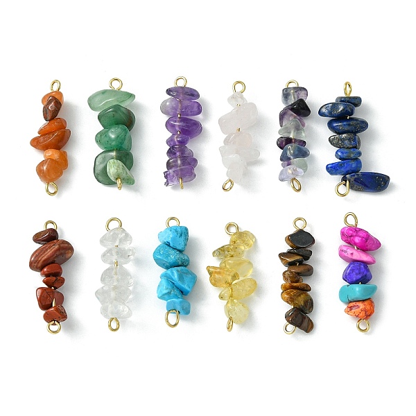 

PandaHall 12Pcs 12 Styles Natural & Synthetic Mixed Gemstone Chip Links Connector Charms, with 304 Stainless Steel Double Loops, Golden...