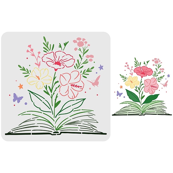 

PandaHall FINGERINSPIRE Book Flower Stencil 30x30cm Reusable Book Flower Ink Drawing Stencils Flower and Butterfly Pattern Drawing..., White
