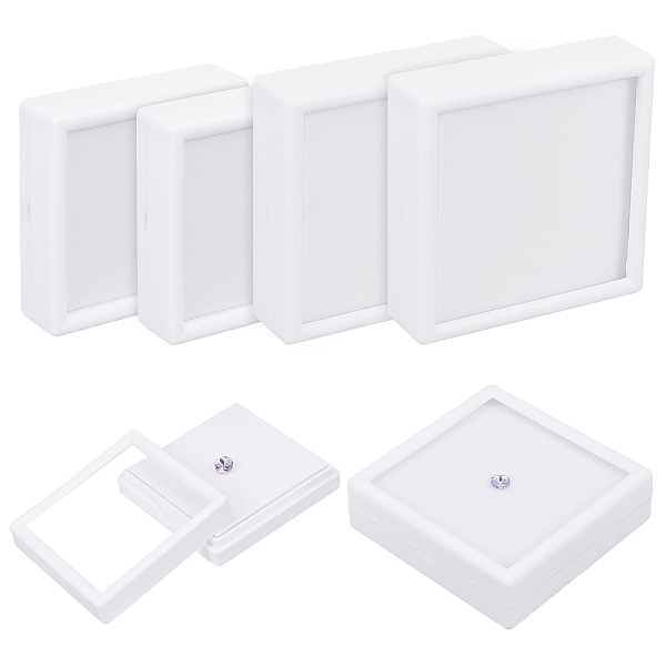 

PandaHall BENECREAT 6Pcs 2 Styles Square Plastic Loose Diamond Storage Boxes, Gemstone Display Case with Clear Window and Sponge inside..., White