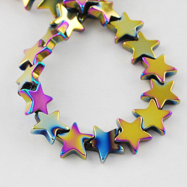 

PandaHall Non-magnetic Synthetic Hematite Beads Strands, Grade A, Star, Multi-color Plated, 8x8x2mm, Hole: 1mm, 70pcs/strand, 15.5 inch...