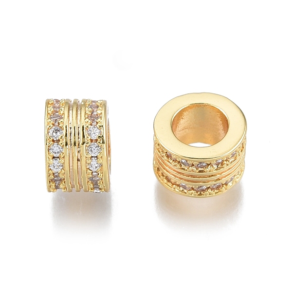 

PandaHall Brass Pave Cubic Zirconia European Beads, Large Hole Beads, Nickel Free, Real 18K Gold Plated, Column, Clear, 7x5mm, Hole: 4mm...