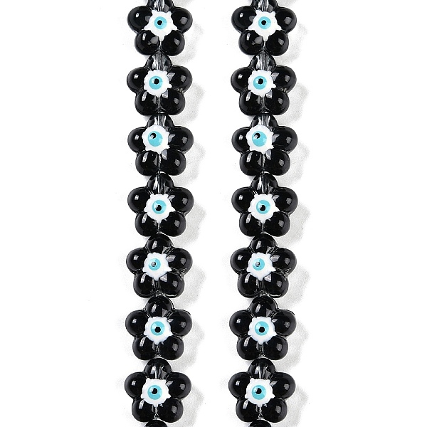 

PandaHall Transparent Glass Bead Strands, with Enamel, Flower with Evil Eye, Black, 14x15x8mm, Hole: 1mm, about 25pcs/strand, 13.39''(34cm)...