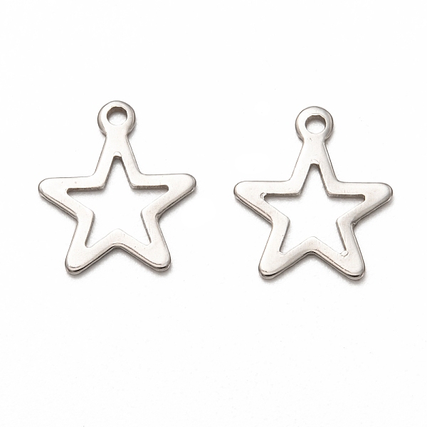 

PandaHall 201 Stainless Steel Charms, Laser Cut, Hollow, Star, Stainless Steel Color, 15.5x13x1mm, Hole: 1.4mm 201 Stainless Steel Star
