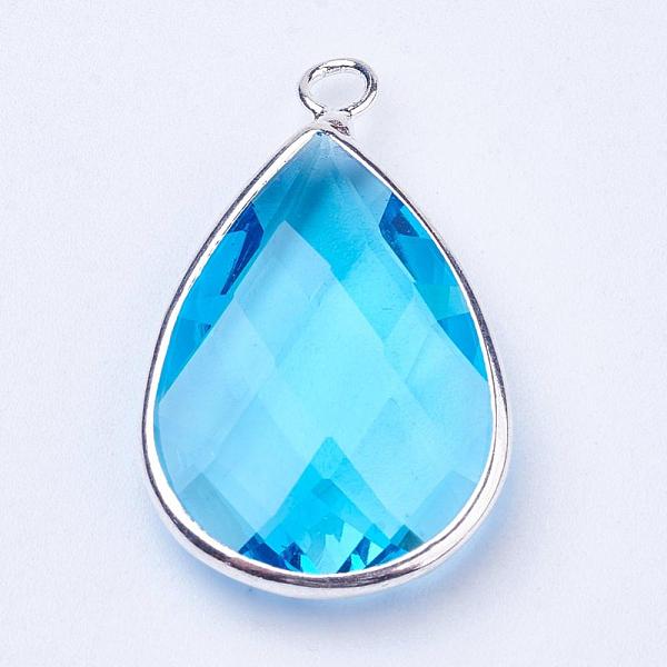 

PandaHall Silver Color Plated Brass Glass Teardrop Pendants, Faceted, Deep Sky Blue, 18x10x5mm, Hole: 2mm Brass+Glass Teardrop Blue