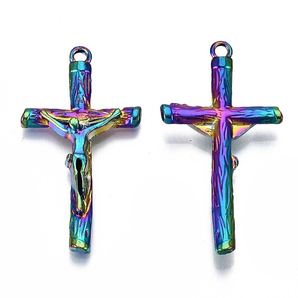 

PandaHall Alloy Pendants, Cadmium Free & Lead Free, for Religion, Cross with Jesus, Rainbow Color, 44x23x5mm, Hole: 2.5mm Alloy Cross