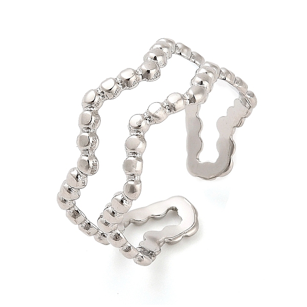 

PandaHall 304 Stainless Steel Wave Open Cuff Ring for Women, Stainless Steel Color, Adjustable 304 Stainless Steel