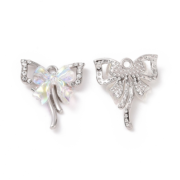 

PandaHall Alloy Pendants, with Crystal Rhinestone and Plastic, Bowknot, Platinum, 19x16x4.5mm, Hole: 1.5mm Alloy+Rhinestone Bowknot Clear