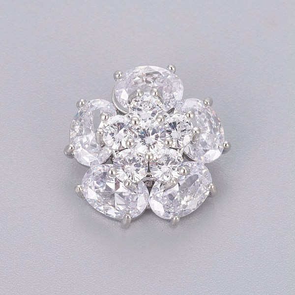 

PandaHall Brass Shank Buttons, with Cubic Zirconia, Flower, Platinum, Clear, 16.2x16.4x10mm, Hole: 1.6mm Brass Flower Clear