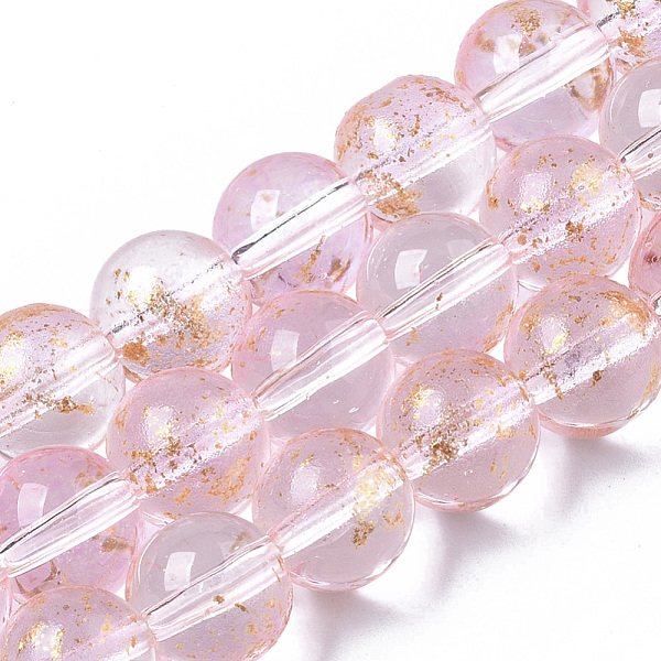 

PandaHall Transparent Spray Painted Glass Bead Strands, with Golden Foil, Round, Pink, 8~9mm, Hole: 1.2~1.5mm, about 46~56pcs/Strand, 14.37...