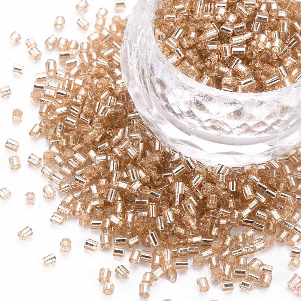 

PandaHall Glass Bugle Beads, Silver Lined, Misty Rose, 1.8~2.2x1.8~2mm, Hole: 0.8~0.9mm, about 15000pcs/pound Glass