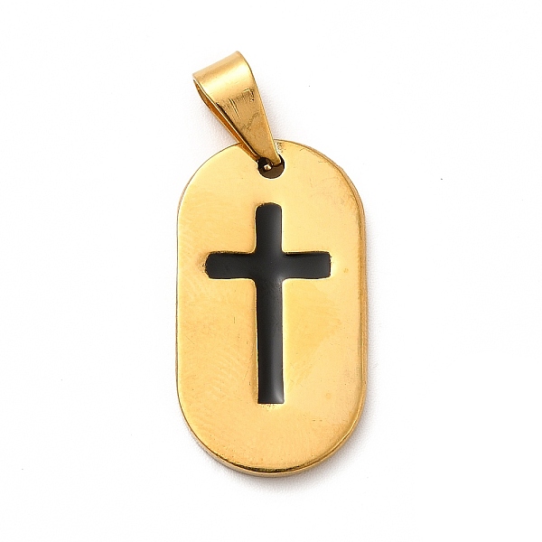 

PandaHall Vacuum Plating 201 Stainless Steel Enamel Pendants, Oval with Cross, Golden, 25.5x14x2mm, Hole: 6x3.5mm Stainless Steel+Enamel..., Black
