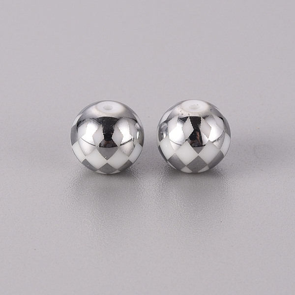 

PandaHall Electroplate Glass Beads, Round with Grid Pattern, Platinum Plated, 10mm, Hole: 1.2mm Glass Others