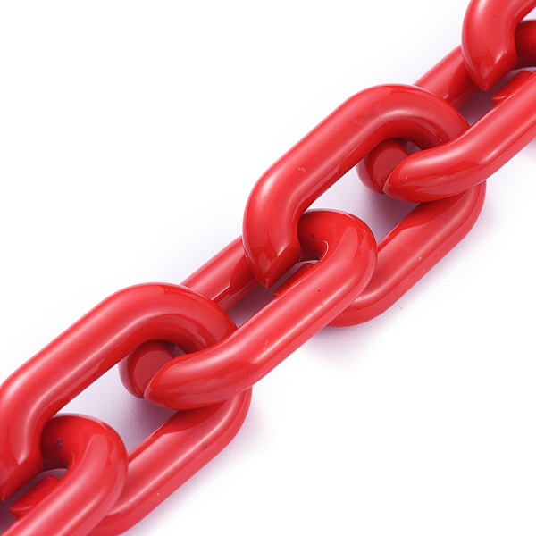 

PandaHall Handmade Opaque Acrylic Cable Chain, Oval, Red, Link: 31x19.5x5mm, about 39.37 inch(1m)/strand Acrylic Red