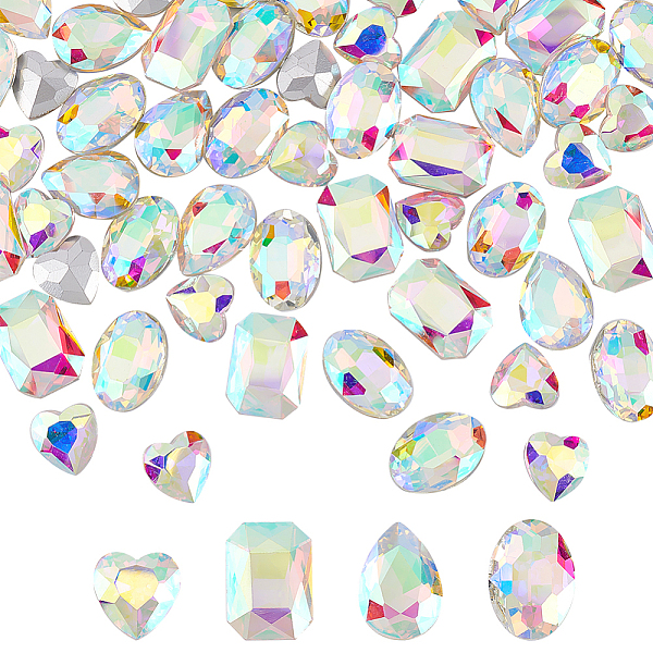 PandaHall FINGERINSPIRE 64 Pcs 4 Shapes Pointed Back Rhinestone Glass Rhinestones Gems AB Color Rectangle/Teardrop/Heart/Oval Jewels...