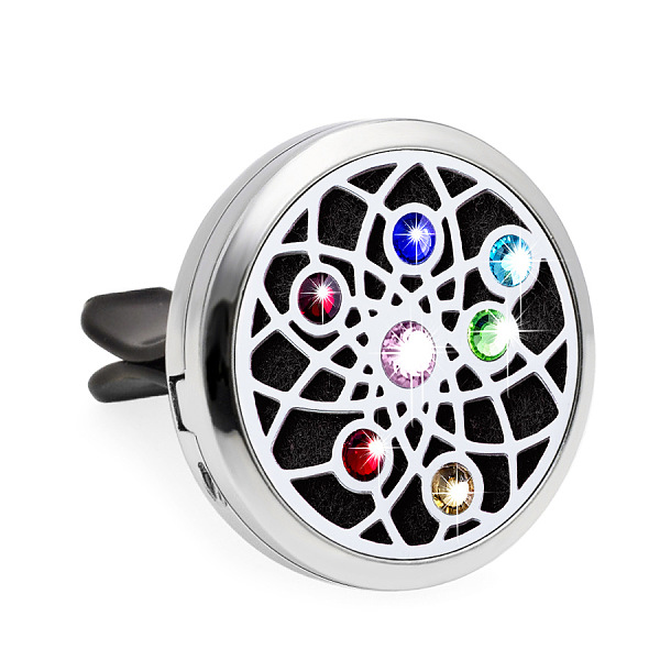 PandaHall Colorful Rhinestone Aromatherapy Essential Oil Car Diffuser Vent Clips, with Perfume Pads, Chakra Yoga Theme Magnetic Alloy Air...