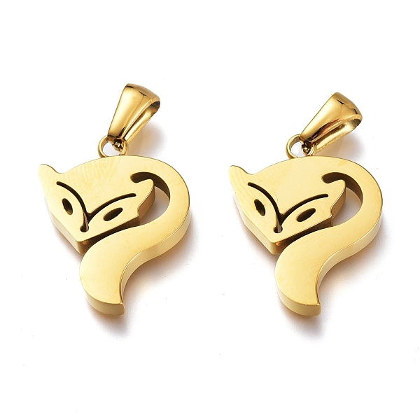PandaHall Manual Polishing Ion Plating(IP) 304 Stainless Steel Pendants, Fox, Golden, 21.5x17x3mm, Hole: 6x2.5mm 304 Stainless Steel Fox