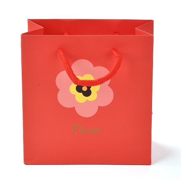 PandaHall Rectangle Paper Bags, with Cotton Rope Handles, Flower & Word Flower Pattern, for Gift Bags and Shopping Bags, Red, 14x7.1x14.5cm...