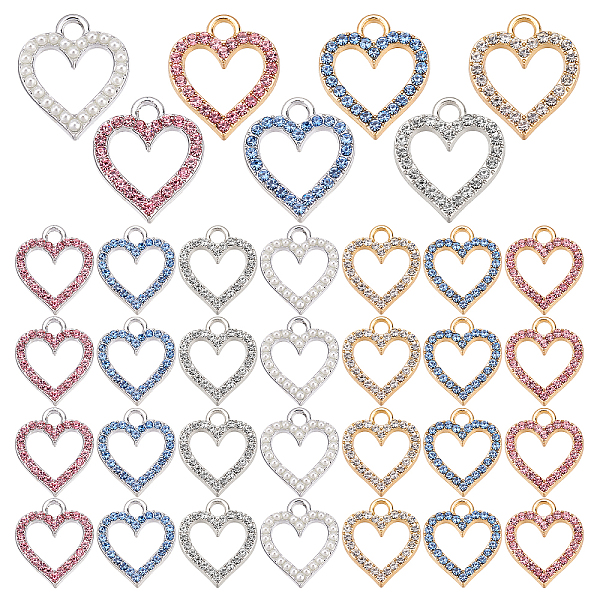 PandaHall BENECREAT 70Pcs 7 Style Heart Hollow Alloy Charms with Rhinestone, Heart Shape Alloy Pendants Charm for DIY Crafting Jewelry...