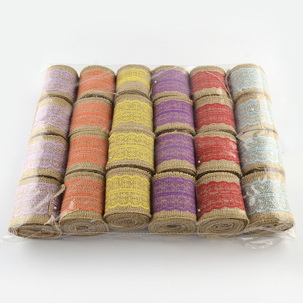 

PandaHall Burlap Ribbon, Hessian Ribbon, Jute Ribbon, for for Craft Making, Mixed Color, 60mm, 2m/roll, 24rolls/bag Jute None Multicolor
