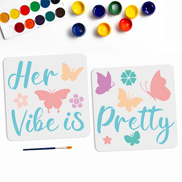 

PandaHall MAYJOYDIY US 1 Set PET Hollow Out Drawing Painting Stencils, for DIY Scrapbook, with 1Pc Art Paint Brushes, Butterfly, 300x300mm...