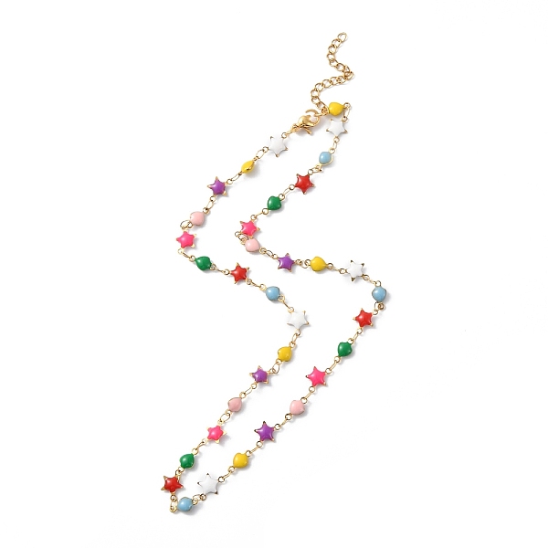 

PandaHall Enamel Star & Heart Link Chain Necklace, Vacuum Plating 304 Stainless Steel Jewelry for Women, Colorful, 17-5/8 inch(44.8cm) 304..., Multicolor