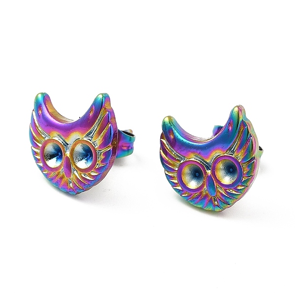 

PandaHall Ion Plating(IP) 304 Stainless Steel Stud Earring Findings, Earring Settings for Rhinestone, Owl, Rainbow Color, 11.5x12mm, Pin...