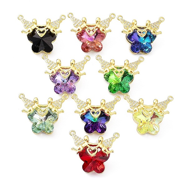 

PandaHall Glass Pendants, Butterfly Charms, with Real 18K Gold Plated Rack Plating Brass Micro Pave Clear Cubic Zirconia Angel, Long-Lasting..., Multicolor