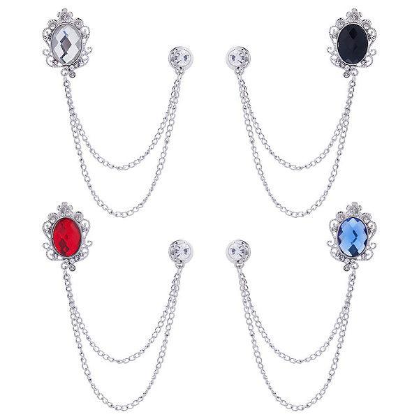 

PandaHall Gorgecraft 4Pcs 4 Colors Glass Oval Hanging Chain Brooches, Platinum Alloy Badges for Collar Shirt Suit, Mixed Color, 140mm..., Multicolor