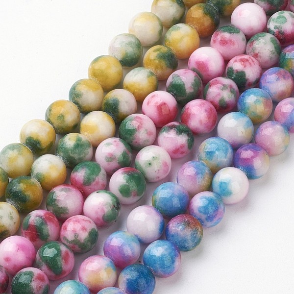 

PandaHall Jade Beads Strands, Natural White Jade, Dyed, Round, Mixed Color, 10mm, Hole: 1.5mm, about 40pcs/strand, 15.7 inch White Jade..., Multicolor