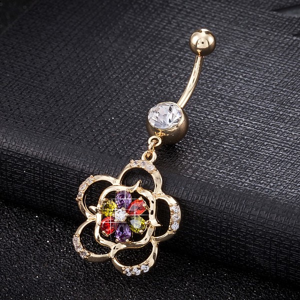 

PandaHall Piercing Jewelry, Brass Cubic Zirconia Navel Ring, Belly Rings, with Surgical Stainless Steel Bar, Cadmium Free & Lead Free, Real...