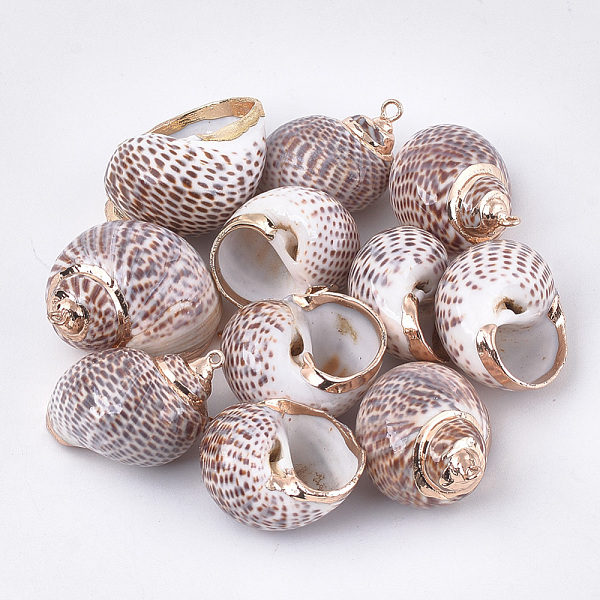 

PandaHall Electroplate Spiral Shell Pendants, with Iron Findings, Golden, Sienna, 27~34x20~27x14~19mm, Hole: 1.2mm Spiral Shell Shell Shape..., Brown