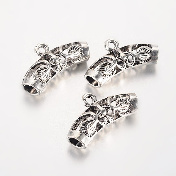 

PandaHall Tibetan Style Hollow Alloy Tube Bails, Loop Bails, Curved Tube Scarf Bail Beads, Antique Silver, 25x14x7mm, Hole: 2mm, Inner...