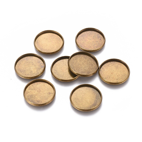 

PandaHall Brass Plain Edge Bezel Cups, Cabochon Settings, Nickel Free, Antique Bronze, 20x2mm, Flat Round Tray: 18mm Brass Flat Round
