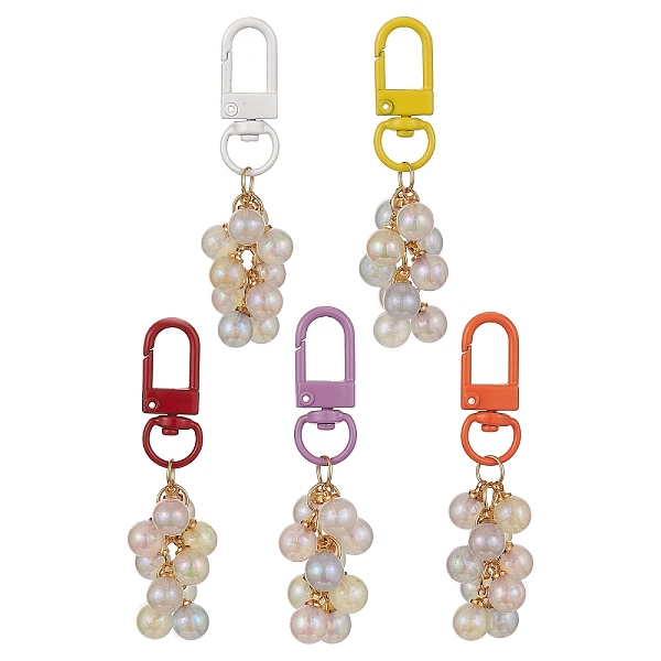 

PandaHall Plating Acrylic Beaded Pendant Keychains, with Alloy Swivel Snap Hooks Clasps, Mixed Color, 6.65cm Acrylic Round Multicolor
