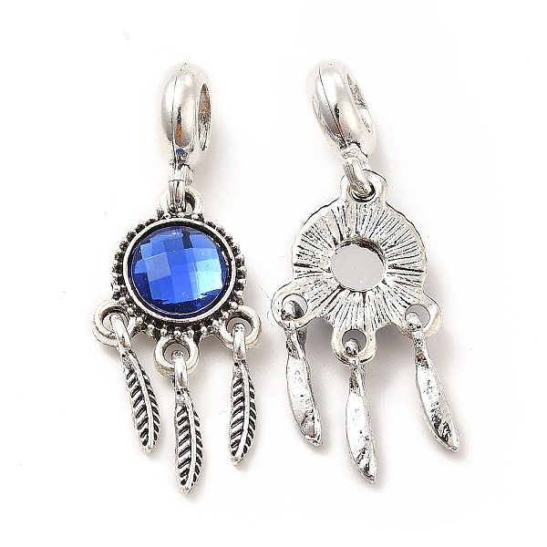 

PandaHall Rack Plating Alloy European Dangle Charms, with Glass, Large Hole Charms, Flat Round with Feather, Antique Silver, Royal Blue...
