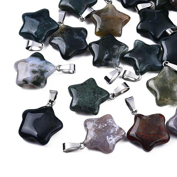 

PandaHall Star Natural Indian Agate Pendants, with Platinum Tone Brass Findings, 22~23x20~24x5~7mm, Hole: 2x7mm Indian Agate Star