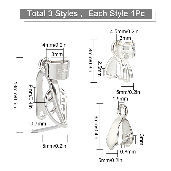 

PandaHall SUNNYCLUE 1 Box 3Pcs 3 Style Sterling Silver Pendant Bails Pinch Clip Bail Clasps Charms Pendant Bails Jewellery Findings Clasp...