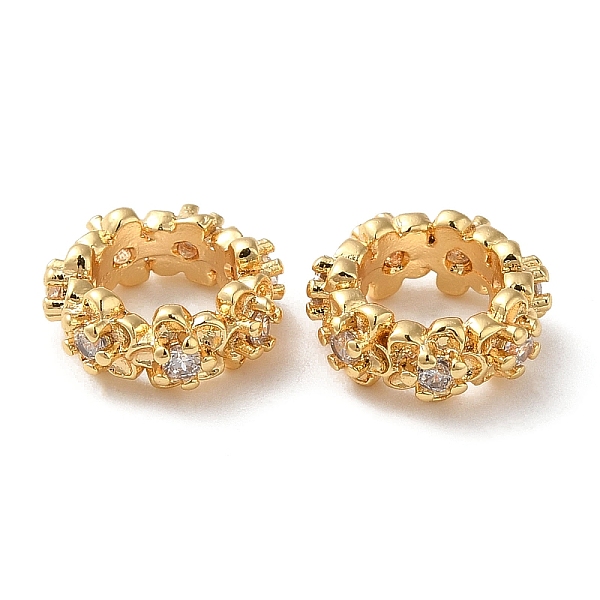 

PandaHall Brass Micro Pave Cubic Zirconia European Style Beads, Large Hole Beads, Ring with Flower, Real 18K Gold Plated, 9.5x4mm, Hole..., Clear