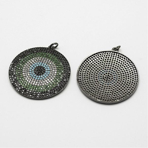 

PandaHall Brass Micro Pave Cubic Zirconia Pendants, Flat Round, Cadmium Free & Nickel Free & Lead Free, Gunmetal, 33.5x31x2mm, Hole: 3mm...