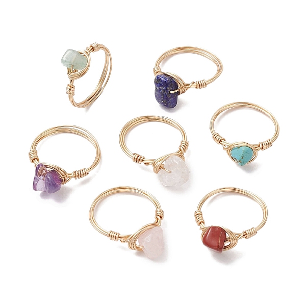 

PandaHall 7Pcs 7 Styles Natural & Synthetic Gemstone Chip Finger Rings, Copper Wire Wrapped Ring for Women, 8~11mm, Inner Diameter: 18mm...