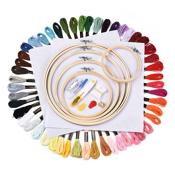 

PandaHall DIY Cross Stitch Counted Kits, including Threads, Bamboo Embroidery Hoop, Aida Cloth, Threader, Scissor, Blunt Needle, Seam Ripper..., Multicolor