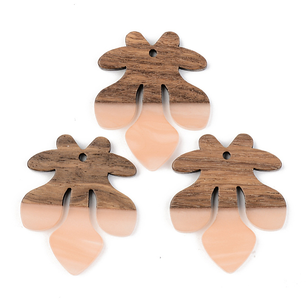 

PandaHall Opaque Resin & Walnut Wood Pendants, Fleur De Lis, Light Salmon, 38x31.5x3mm, Hole: 2mm Resin+Wood Flower Red