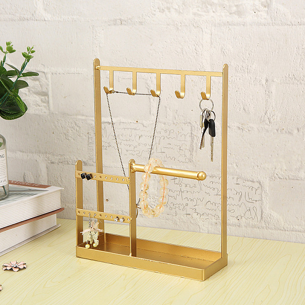

PandaHall Rectangle Iron Jewelry Display Stands, Jewelry Organizer Holder with Tray for Necklace, Bracelet, Keychain Display, Home...