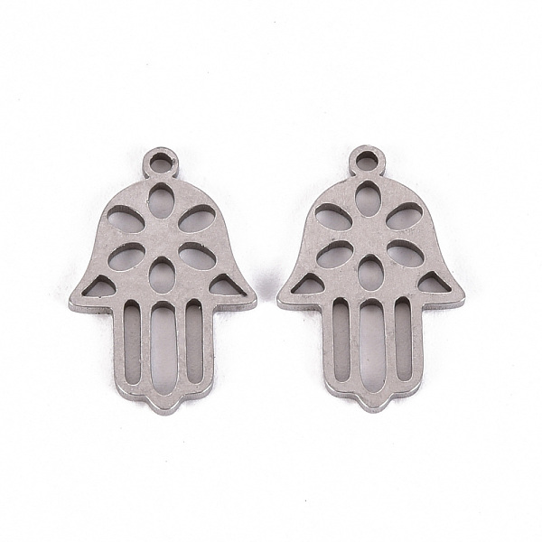 

PandaHall 201 Stainless Steel Pendants, Laser Cut, Hamsa Hand/Hand of Fatima/Hand of Miriam, Stainless Steel Color, 17x14x1mm, Hole: 1.2mm...