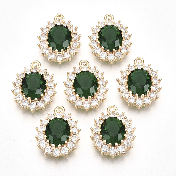 

PandaHall Transparent Faceted Glass Pendants, with Clear Rhinestone and Golden Tone Brass Open Back Settings, Oval, Sea Green, 20x15x6mm...