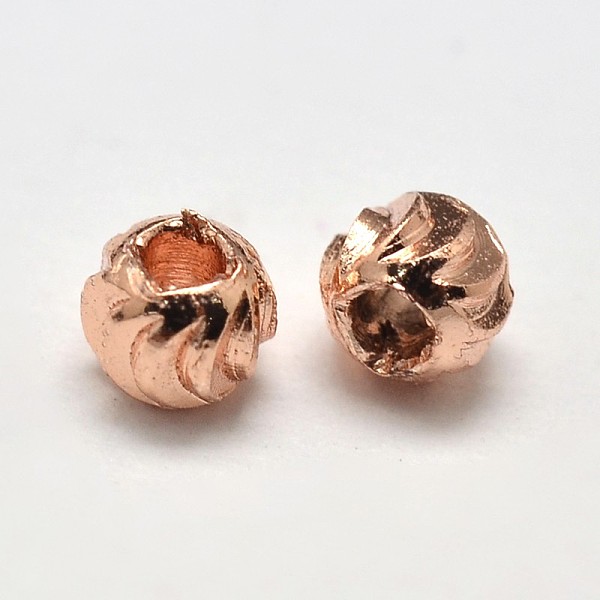

PandaHall Rack Plating and Vacuum Plating Brass Corrugated Round Spacer Beads, Rose Gold, 3x2mm, Hole: 1mm Brass Rondelle